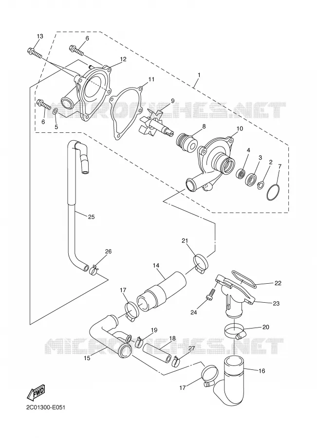 WATERPUMP / HOSES Yamaha MOTO 600 2006 R6  YZF-R6