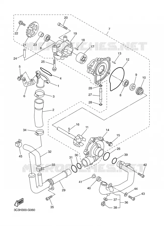 WATERPUMP / HOSES Yamaha MOTO 1000 2008 FZ1  FZ1-N FAZER _
