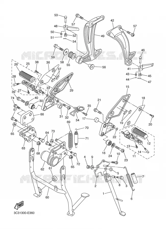 STAND / FOOTREST Yamaha MOTO 1000 2007 FAZER  FZ1-S