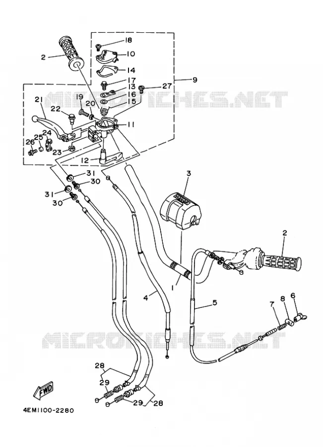 HANDLEBAR & CABLES Yamaha QUAD 80 1996 RAPTOR  YFM80