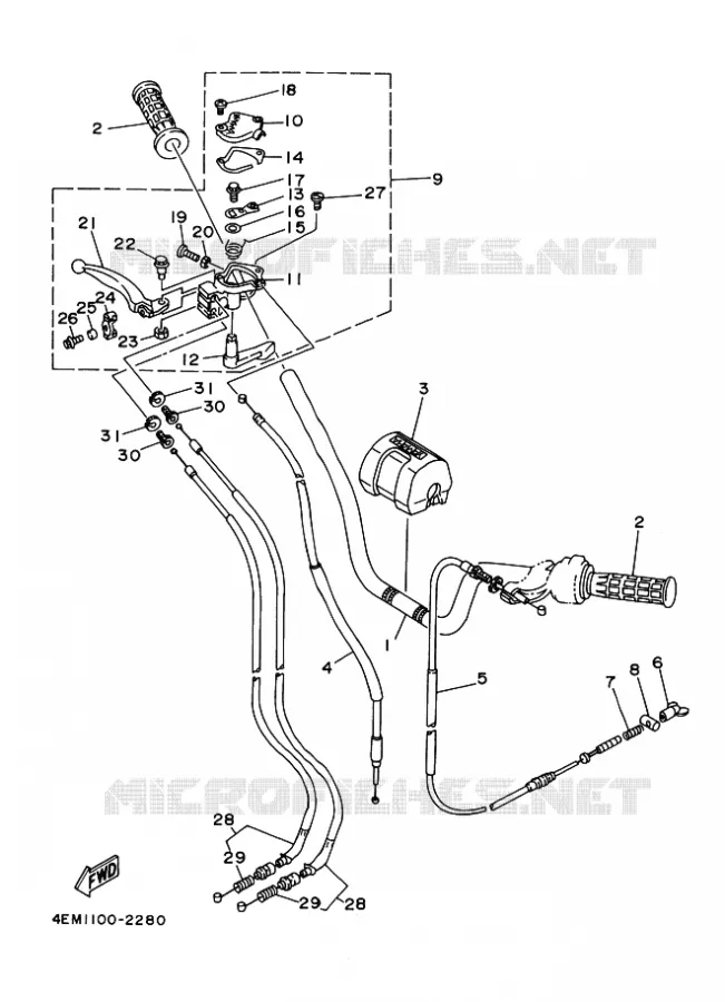 HANDLEBAR & CABLES Yamaha QUAD 80 1995 RAPTOR  YFM80