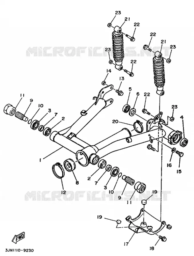 SWINGARM / SHOCK ABSORBER Yamaha QUAD 230 1989 Autres modeles  YFU1