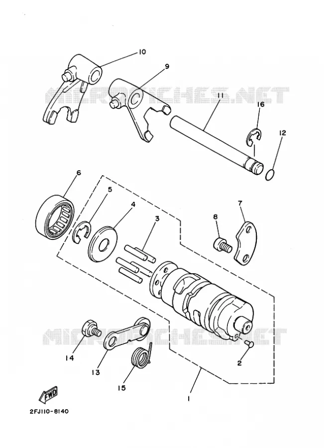 GEAR SHIFT SELECTOR DRUM / FORKS Yamaha QUAD 80 1988 RAPTOR  YFM80T