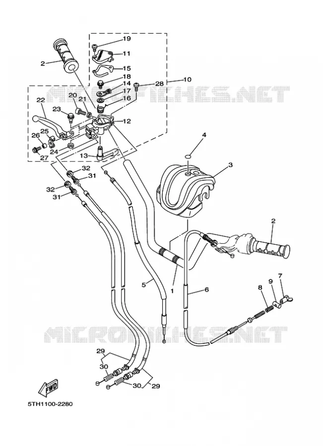 HANDLEBAR & CABLES Yamaha QUAD 80 2005 RAPTOR  YFM80W YFM80RT