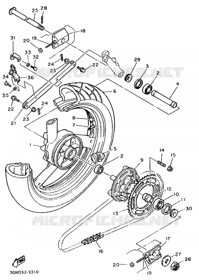 REAR WHEEL Yamaha MOTO 1000 1990 FZR  FZR1000