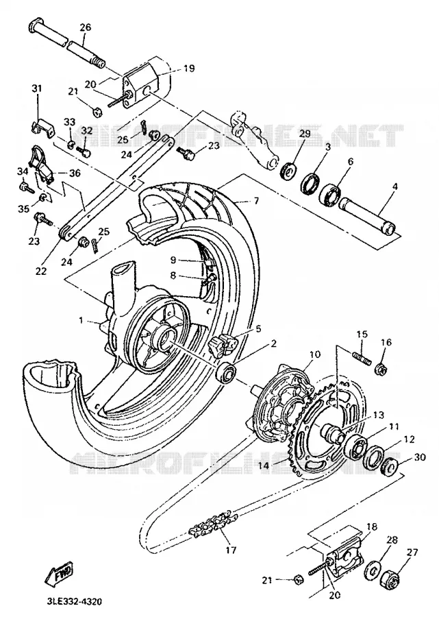 REAR WHEEL Yamaha MOTO 1000 1994 FZR  FZR1000
