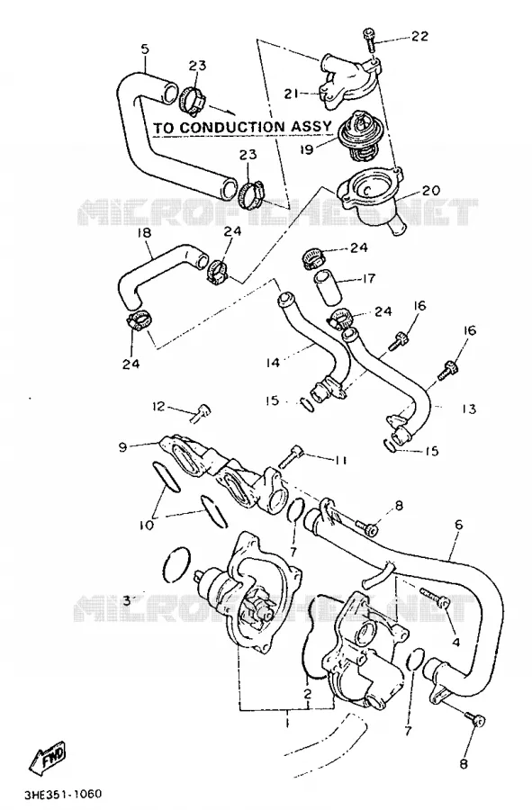 WATERPUMP / HOSES Yamaha MOTO 600 1992 FZR  FZR600H (67KW)