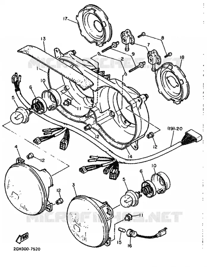 OPTIONAL PARTS - HEADLIGHT Yamaha MOTO 1000 1987 FZR  FZR1000