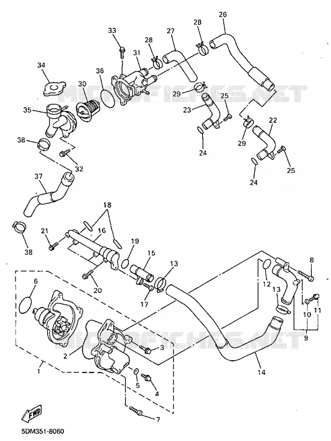 WATERPUMP / HOSES Yamaha MOTO 600 1998 FAZER  FZS600