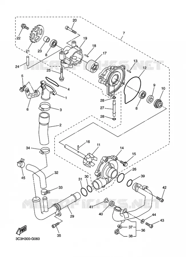WATERPUMP / HOSES Yamaha MOTO 1000 2010 FZ1  FZ1-N