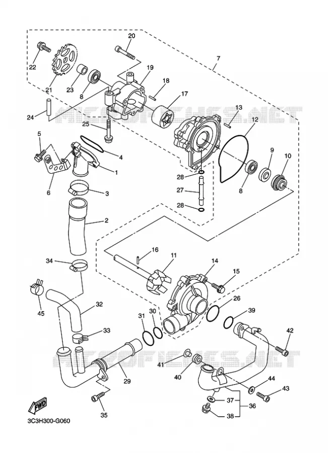 WATERPUMP / HOSES Yamaha MOTO 1000 2010 FZ1 ABS  FZ1-NA