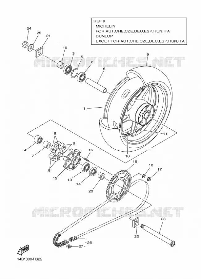 REAR WHEEL Yamaha MOTO 1000 2010 R1  YZF-R1