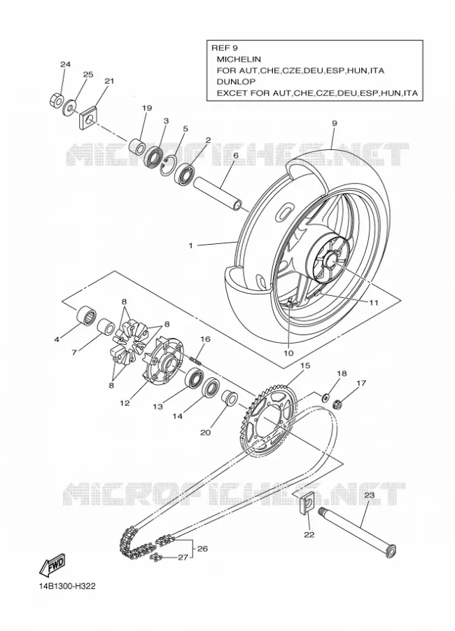 REAR WHEEL Yamaha MOTO 1000 2010 R1  YZF-R1