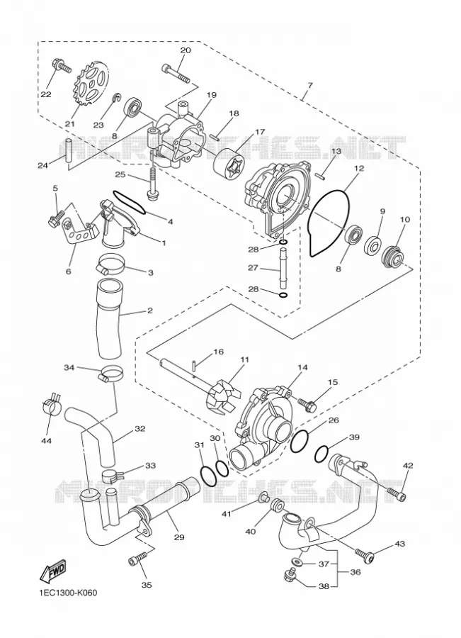 WATERPUMP / HOSES Yamaha MOTO 1000 2011 FZ1  FZ1-N FAZER