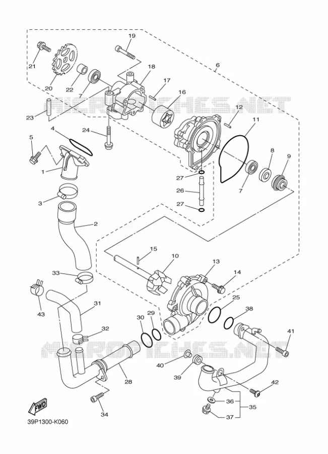 WATERPUMP / HOSES Yamaha MOTO 800 2011 FZ8  FZ8-N