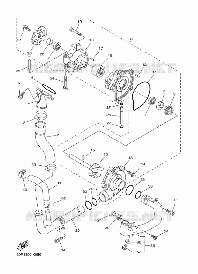 WATERPUMP / HOSES Yamaha MOTO 800 2011 FZ8 ABS  FZ8-NA