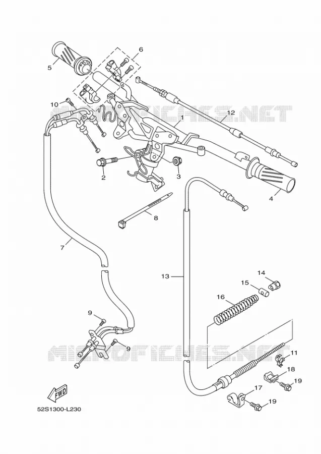 HANDLEBAR & CABLES Yamaha SCOOTER 125 2012 OCEO  HW125 OCEO
