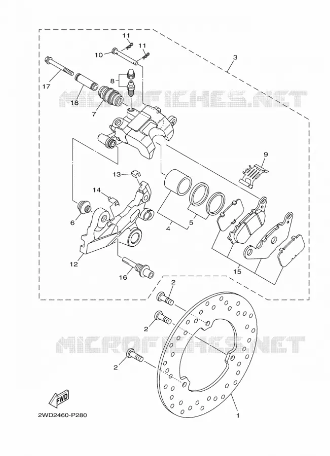 REAR BRAKE CALIPER Yamaha MOTO 300 2015 R3 ABS  YZF-R3A