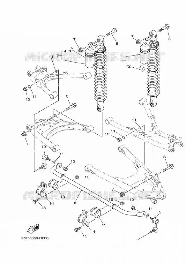 REAR SHOCK ABSORBER Yamaha SIDE BY SIDE 700 2016 WOLVERINE  YXE700EYXE70WPXG