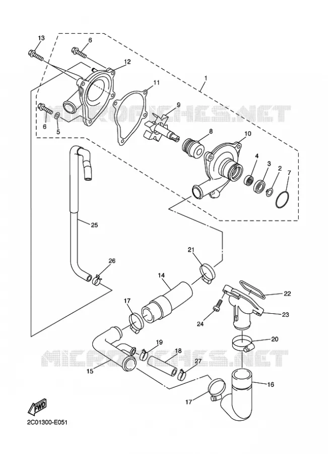 WATERPUMP / HOSES Yamaha MOTO 600 2009 R6  YZF-R6