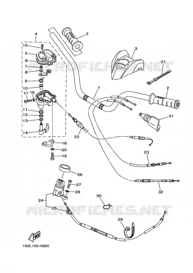 HANDLEBAR & CABLES Yamaha QUAD 700 2010 RAPTOR  YFM700R
