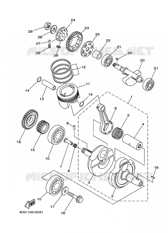 CRANKSHAFT / PISTON Yamaha QUAD 250 2009 RAPTOR  YFM250R