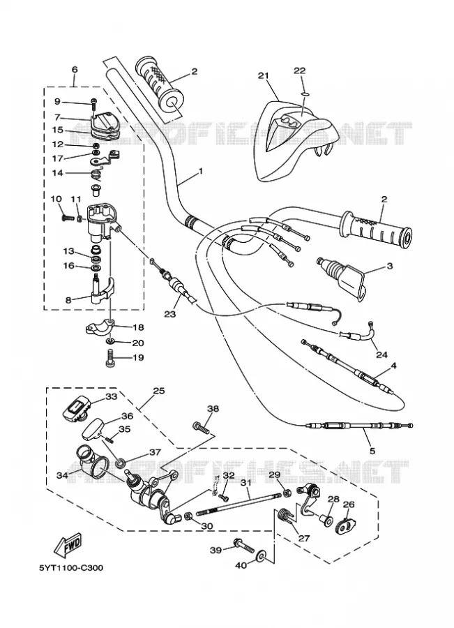 HANDLEBAR & CABLES Yamaha QUAD 350 2005 RAPTOR  YFM350