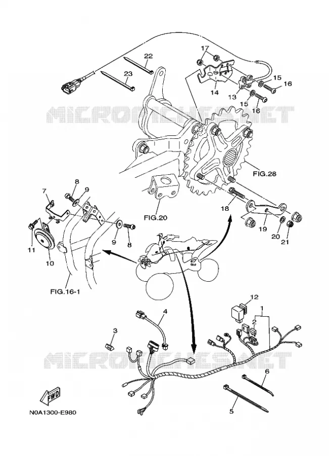 WIRING HARNESS / HORN (N0A2) Yamaha QUAD 350 2005 RAPTOR  YFM350