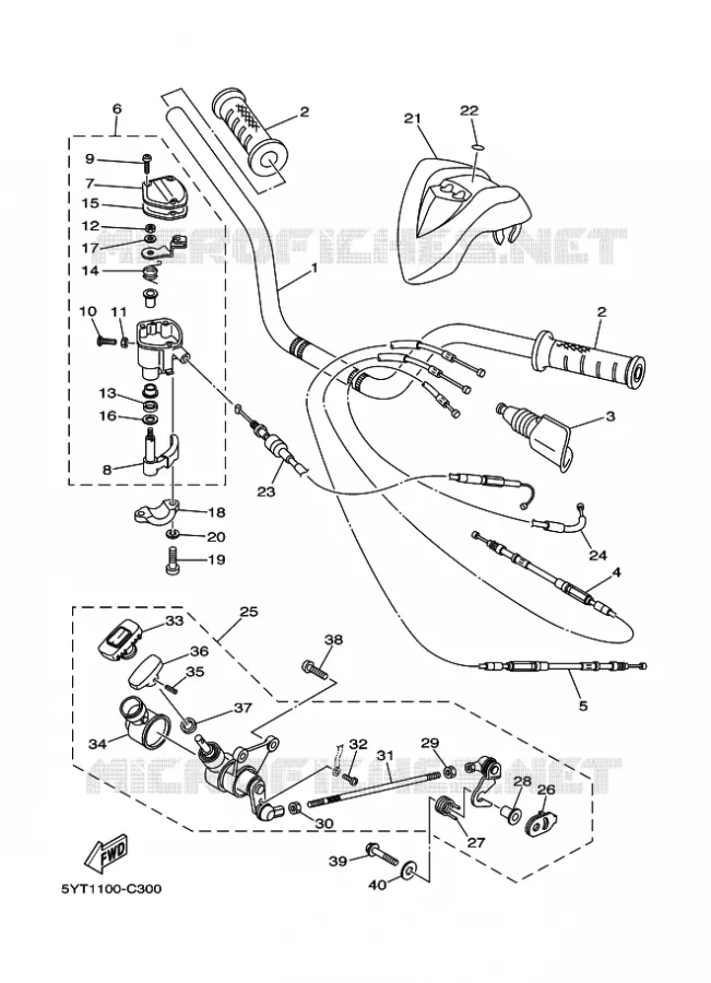 HANDLEBAR & CABLES Yamaha QUAD 350 2007 RAPTOR  YFM350