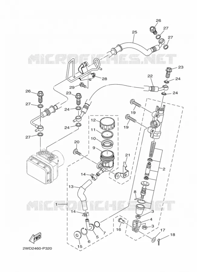 REAR BRAKE MASTER CYLINDER Yamaha MOTO 300 2016 R3  YZF-R3A
