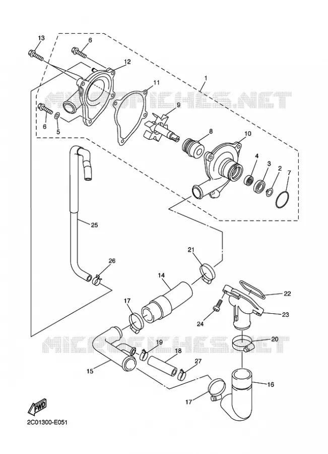WATERPUMP / HOSES Yamaha MOTO 600 2008 R6  YZF-R6