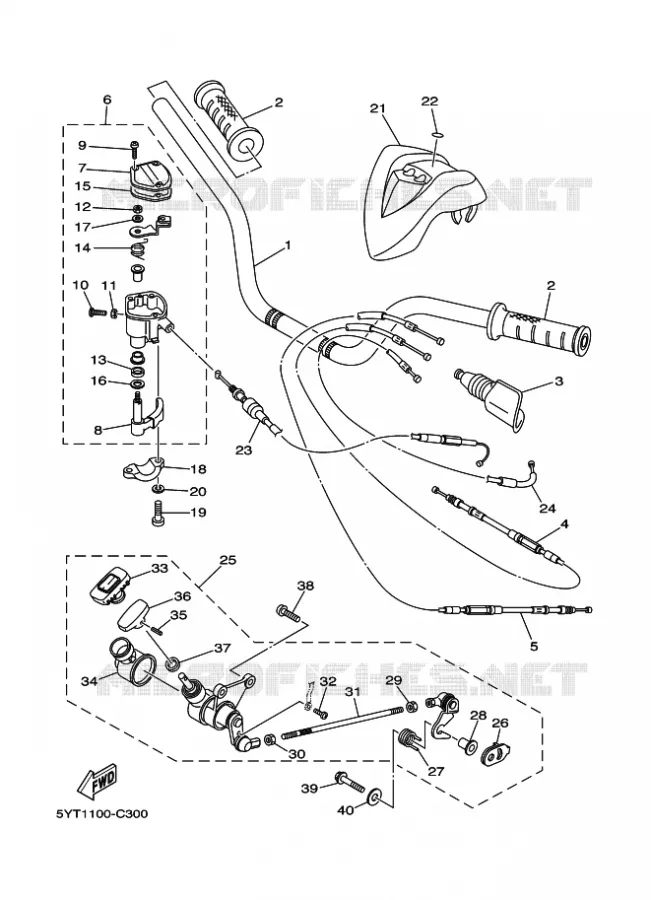HANDLEBAR & CABLES Yamaha QUAD 350 2010 RAPTOR  YFM350 YFM35RZ YFM350R