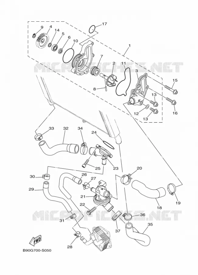 WATERPUMP / HOSES Yamaha MOTO 900 2018 XSR  MTM850