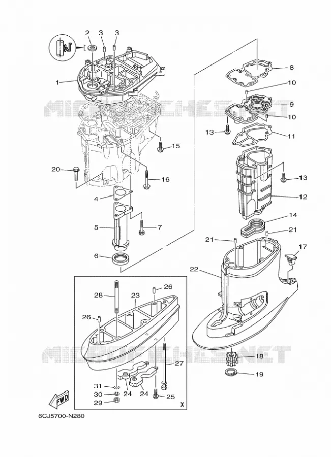 UPPER CASING Yamaha OUTBOARD ENGINES 70hp (51.5kW) 2014 F70  F70AETL