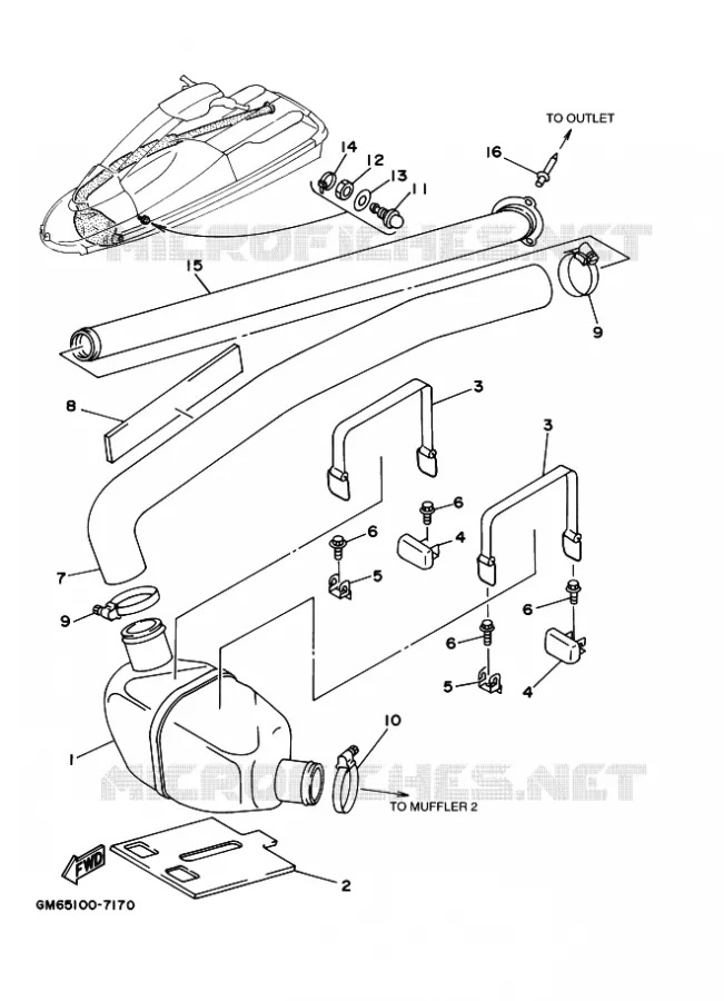 EXHAUST 2 Yamaha Waverunner 70016 2016 SJ700B-R '16  SJ700B-R '16