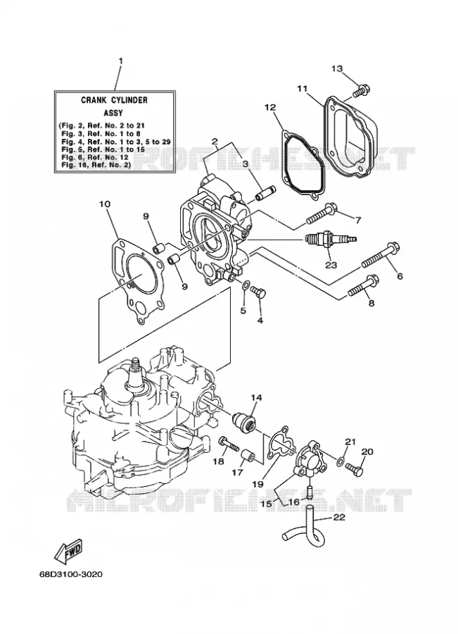 CYLINDER / CRANKCASE 1 Yamaha OUTBOARD ENGINES 4hp (2.9kW) 2005 F4  F4AMHS
