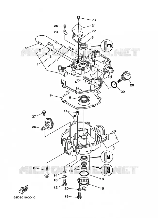 CYLINDER / CRANKCASE 2 Yamaha OUTBOARD ENGINES 4hp (2.9kW) 2005 F4  F4AMHS