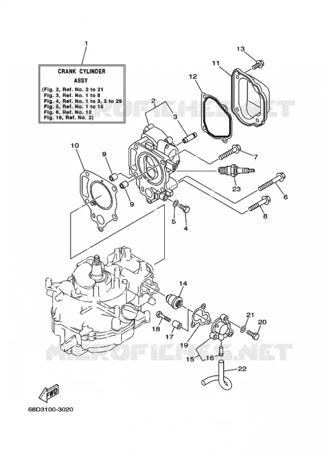 CYLINDER / CRANKCASE 1 Yamaha OUTBOARD ENGINES 4hp (2.9kW) 2005 F4  F4AMHL