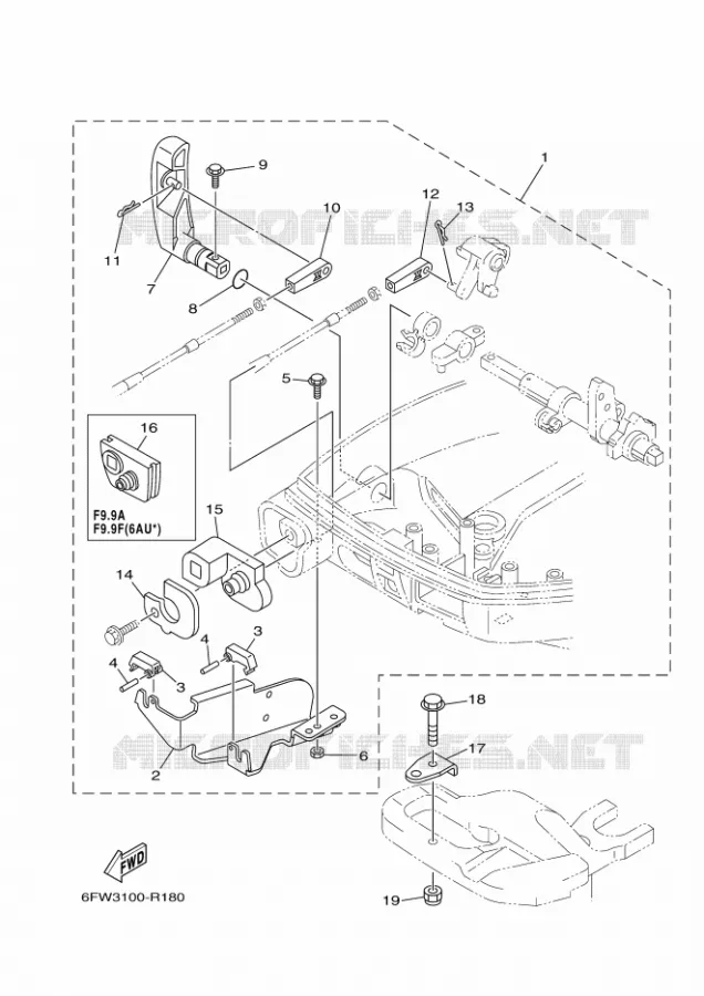 REMOTE CONTROL ATTACHMENT Yamaha OUTBOARD ENGINES 8hp (5.9kW) 2017 F8  F8FMHL