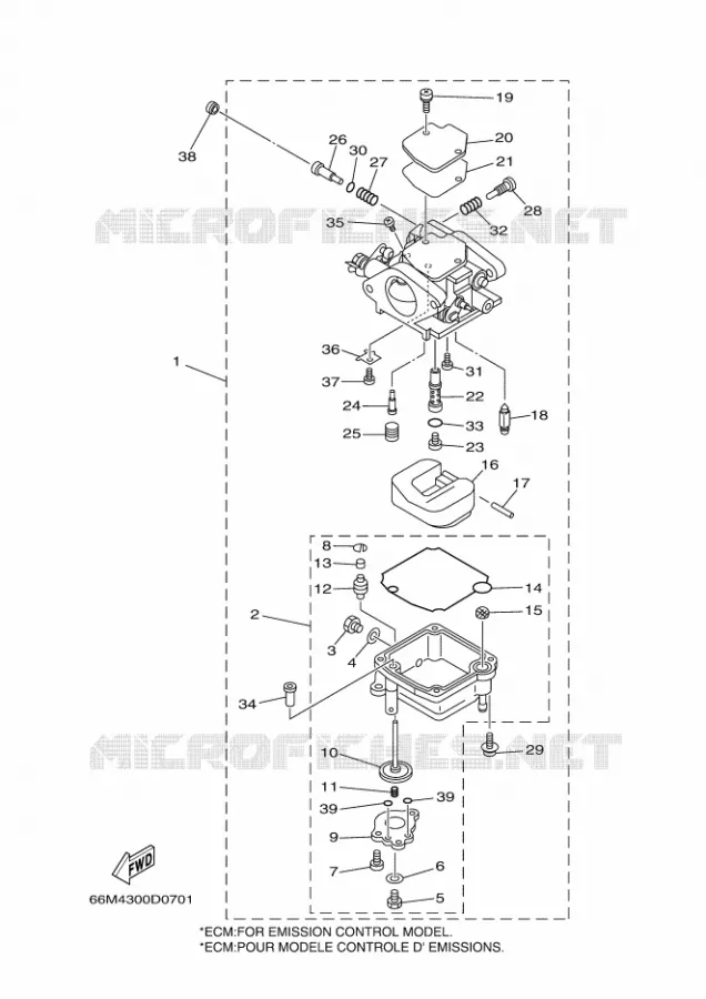 CARBURETOR Yamaha OUTBOARD ENGINES 9.9hp (7.3kW) 2006 F9.9  F9.9MSH2