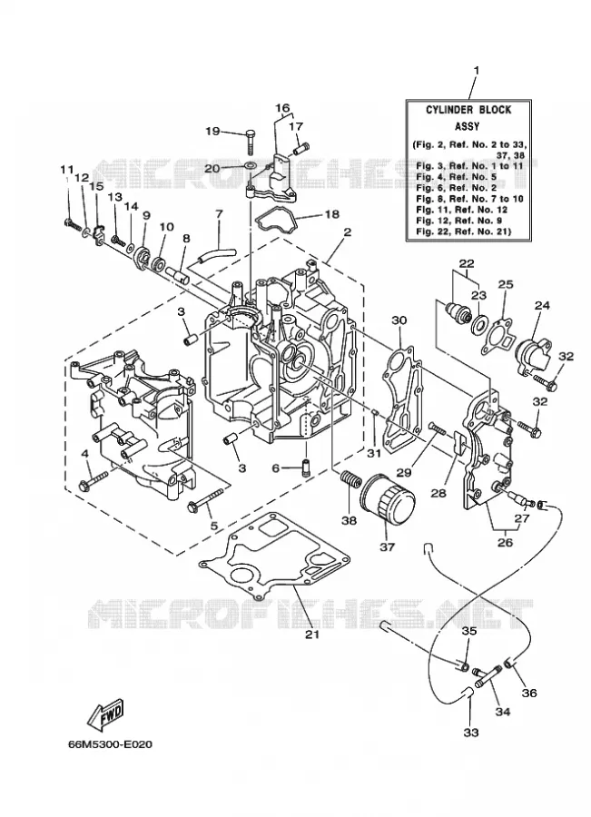 CYLINDER / CRANKCASE 1 Yamaha OUTBOARD ENGINES 9.9hp (7.3kW) 2006 F9.9  F9.9MSH2