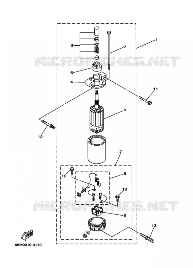 STARTING MOTOR Yamaha OUTBOARD ENGINES 9.9hp (7.3kW) 2006 F9.9  F9.9MLH2