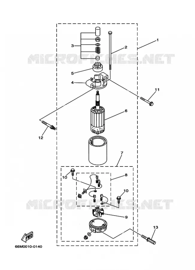 STARTING MOTOR Yamaha OUTBOARD ENGINES 9.9hp (7.3kW) 2003 F9.9  F9.9CES