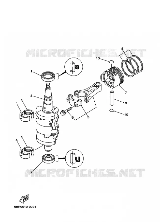 CRANKSHAFT / PISTON Yamaha OUTBOARD ENGINES 8hp (5.9kW) 2013 FT8  FT8DMHL