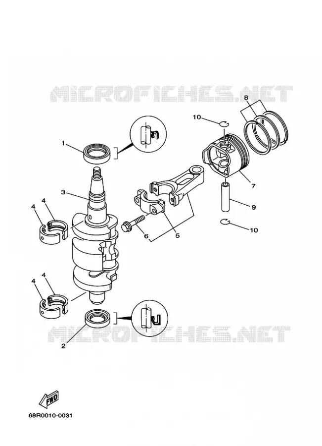 CRANKSHAFT / PISTON Yamaha OUTBOARD ENGINES 8hp (5.9kW) 2013 FT8  FT8DMHX