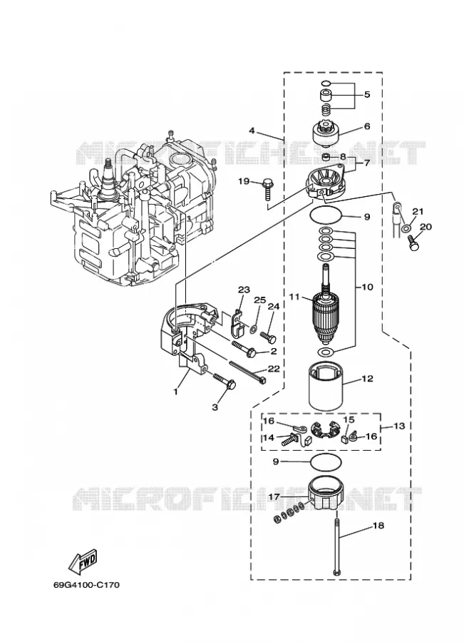 STARTING MOTOR Yamaha OUTBOARD ENGINES 8hp (5.9kW) 2006 FT8  FT8DMHL