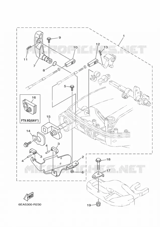 REMOTE CONTROL ATTACHMENT Yamaha OUTBOARD ENGINES 9.9hp (7.3kW) 2018 FT9.9  FT9.9LMHX