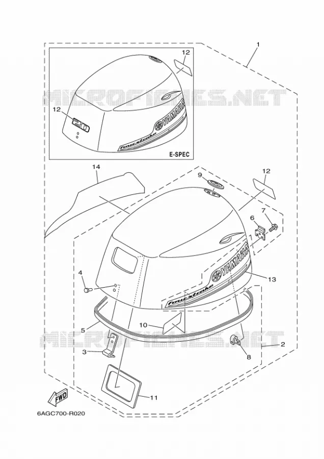 TOP COWLING Yamaha OUTBOARD ENGINES 20hp (14.7kW) 2019 F20  F20SPA-2019