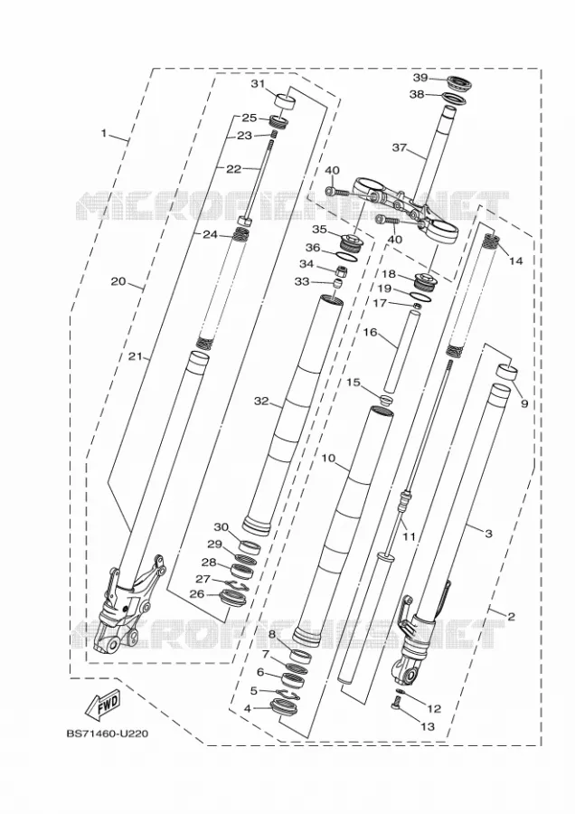 FRONT FORK Yamaha MOTO 300 2022 R3  YZF320-A