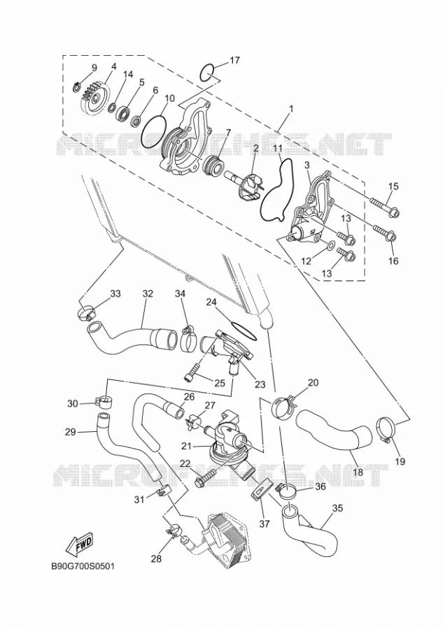 WATERPUMP / HOSES Yamaha MOTO 900 2020 TRACER  MTT850D
